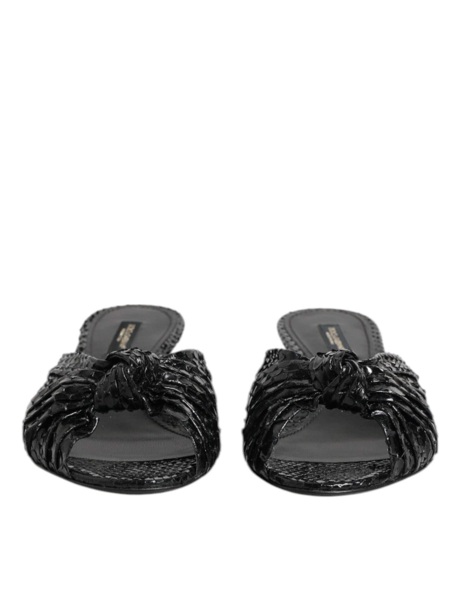 Dolce & Gabbana Black Python Leather Heels Slides Sandals