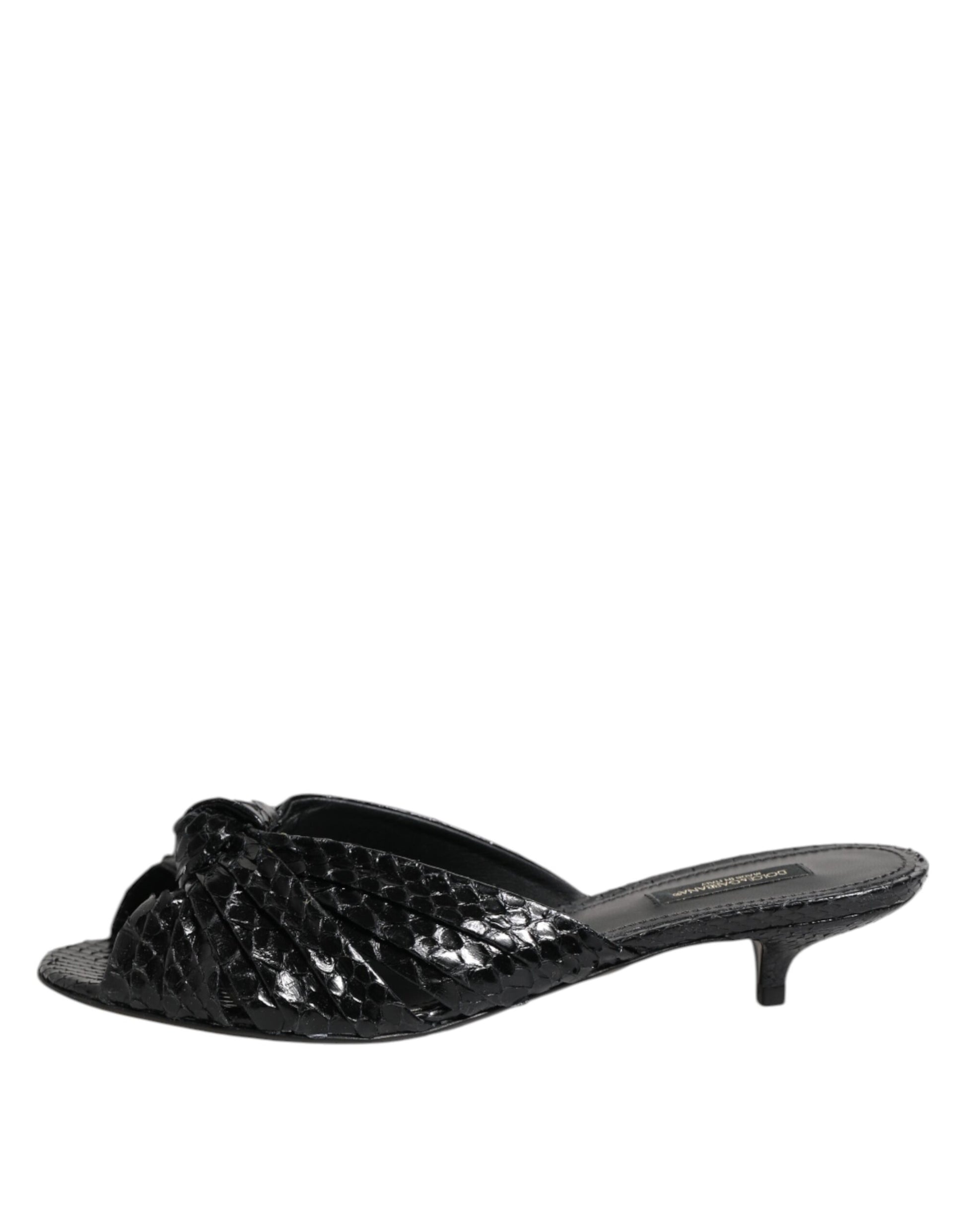 Dolce & Gabbana Black Python Leather Heels Slides Sandals