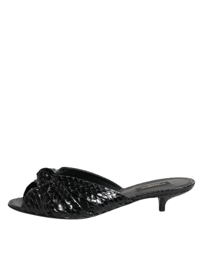 Dolce & Gabbana Black Python Leather Heels Slides Sandals