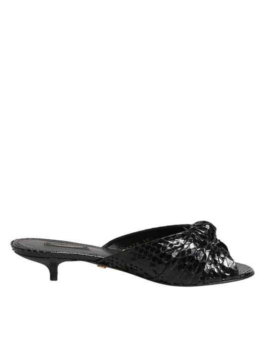 Dolce & Gabbana Black Python Leather Heels Slides Sandals