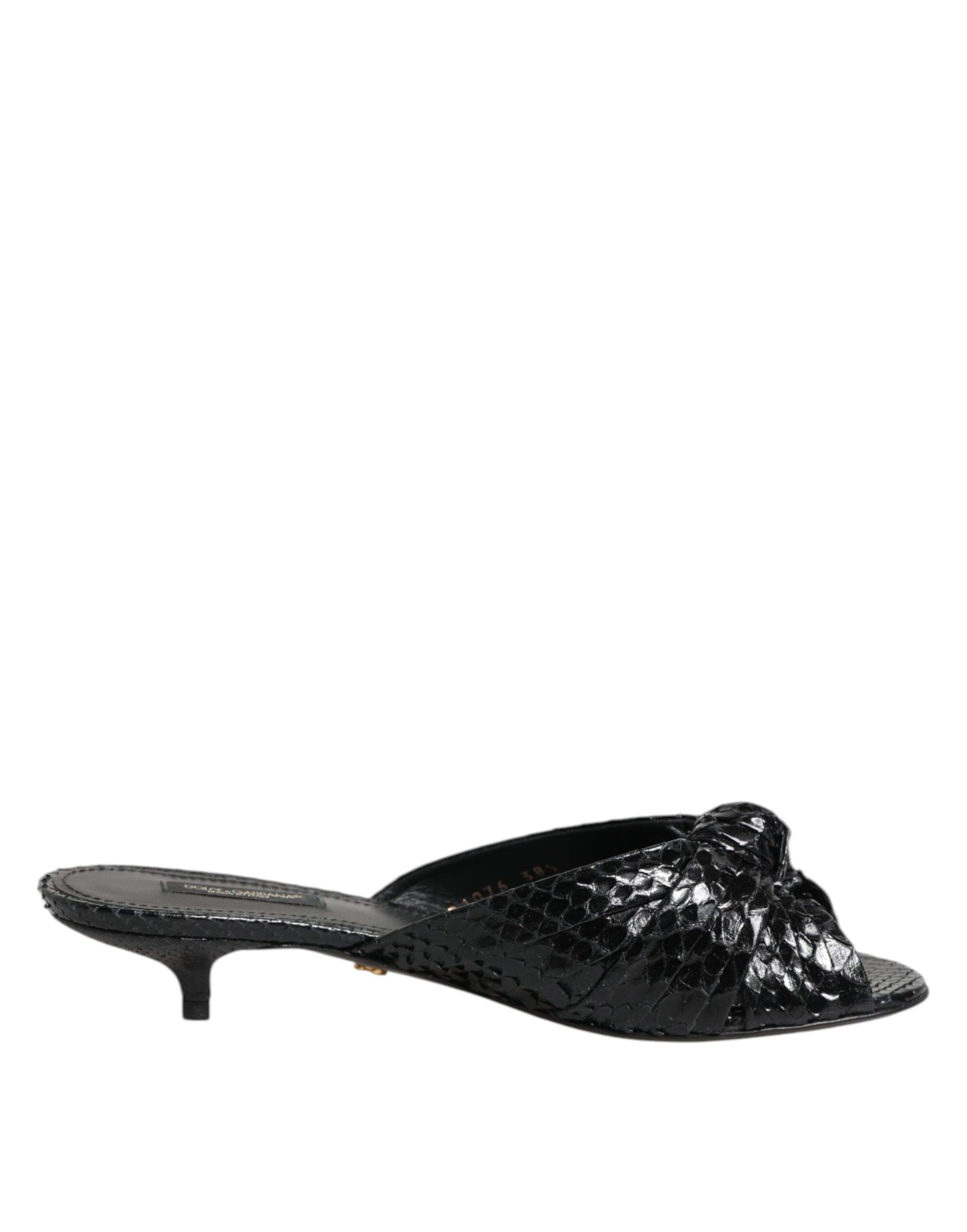 Dolce & Gabbana Black Python Leather Heels Slides Sandals