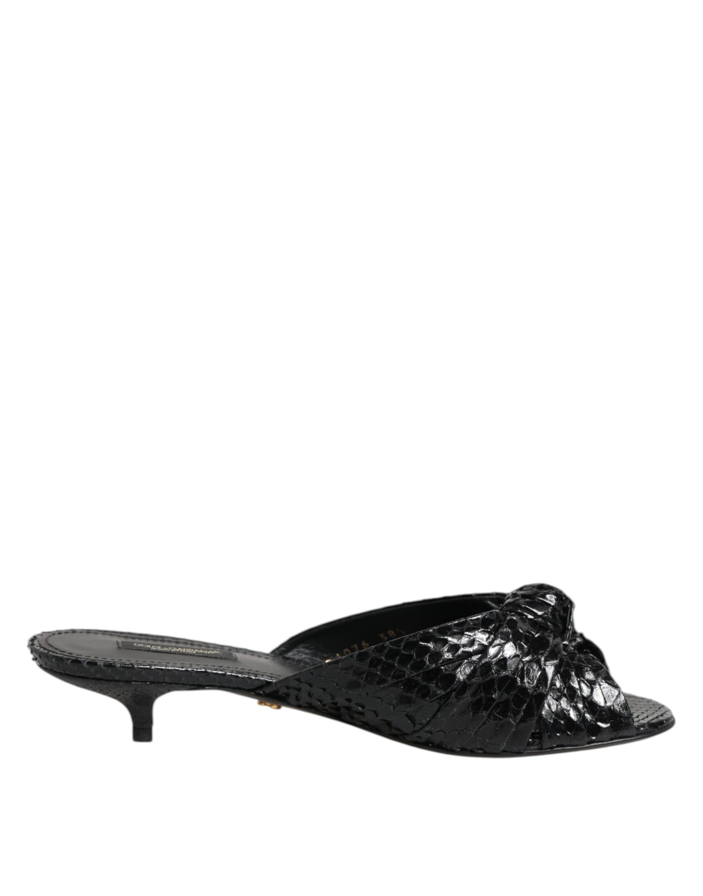Dolce & Gabbana Black Python Leather Heels Slides Sandals