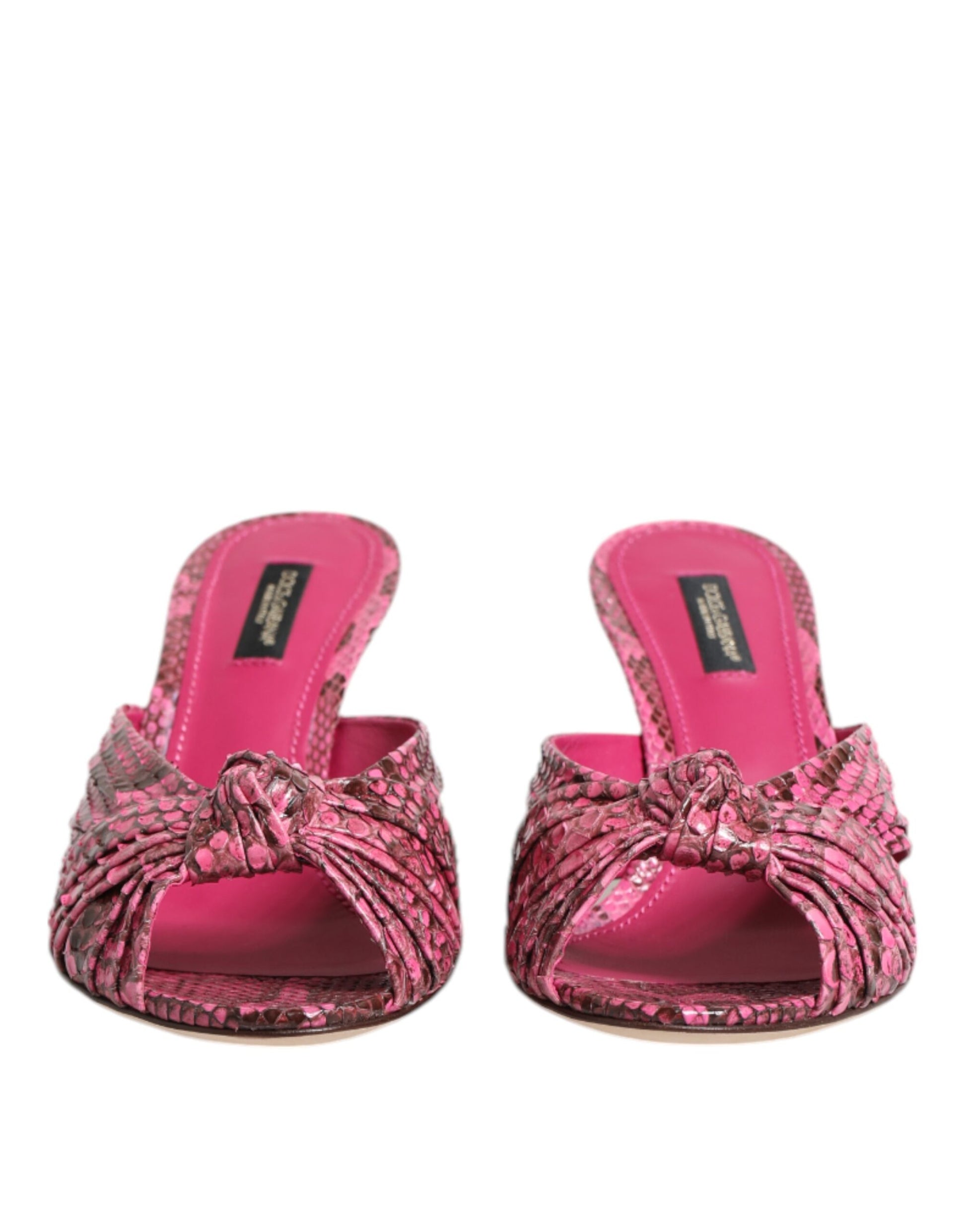 Dolce & Gabbana Pink Python Leather Heels Slides Sandals