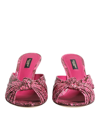 Dolce & Gabbana Pink Python Leather Heels Slides Sandals