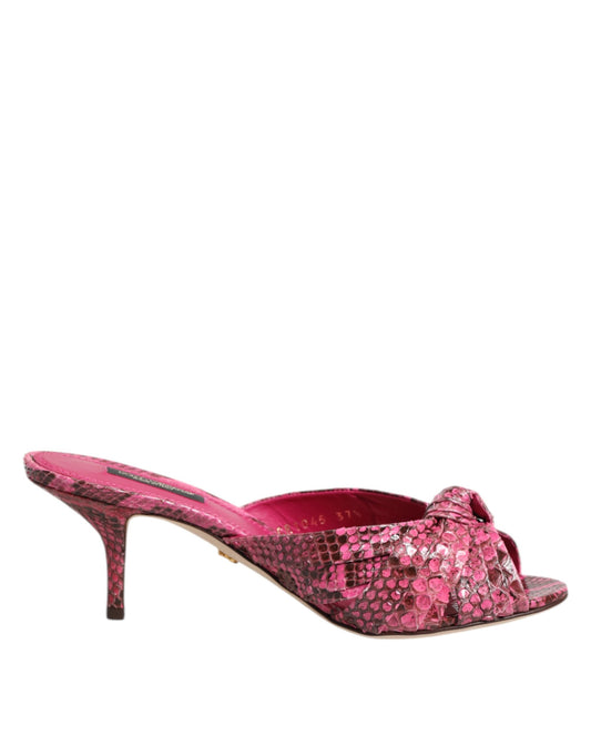 Dolce & Gabbana Pink Python Leather Heels Slides Sandals
