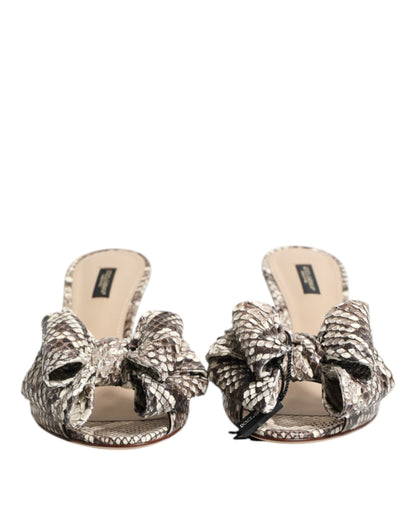Dolce & Gabbana Multicolor Keira Bow Leather Peep Toe Mules