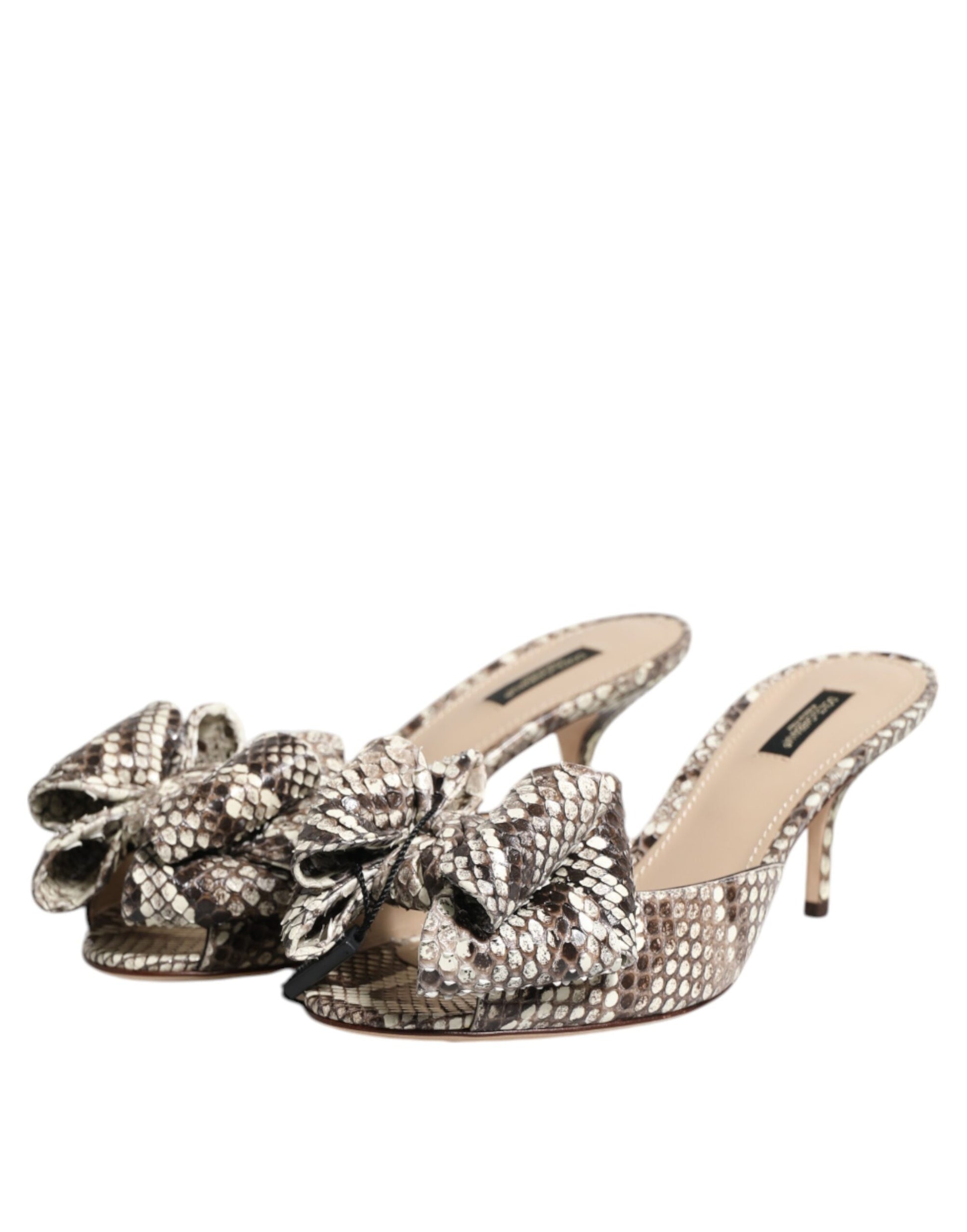 Dolce & Gabbana Multicolor Keira Bow Leather Peep Toe Mules