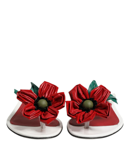 Dolce & Gabbana KEIRA Red White Flower Leather Sandals