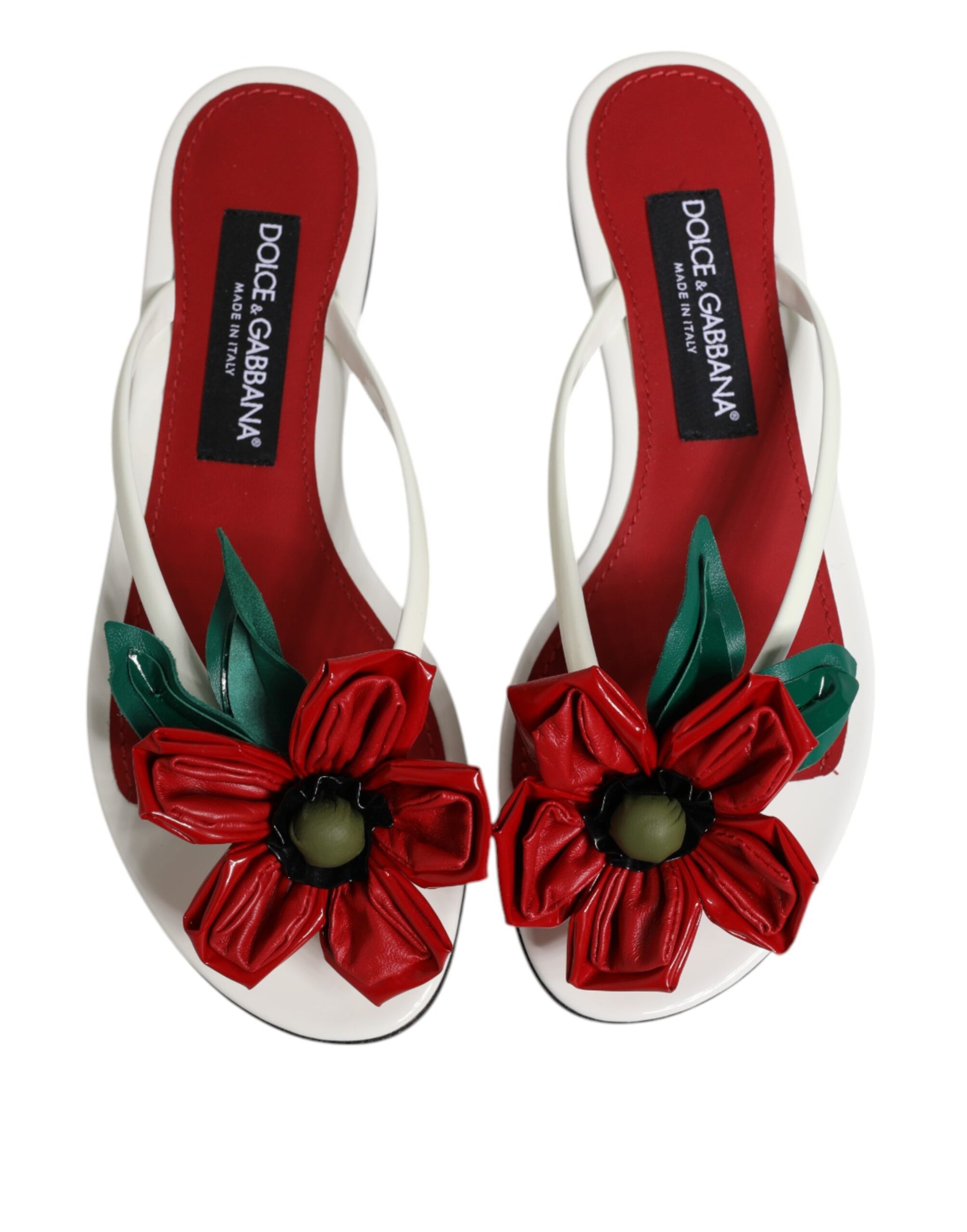 Dolce & Gabbana KEIRA Red White Flower Leather Sandals
