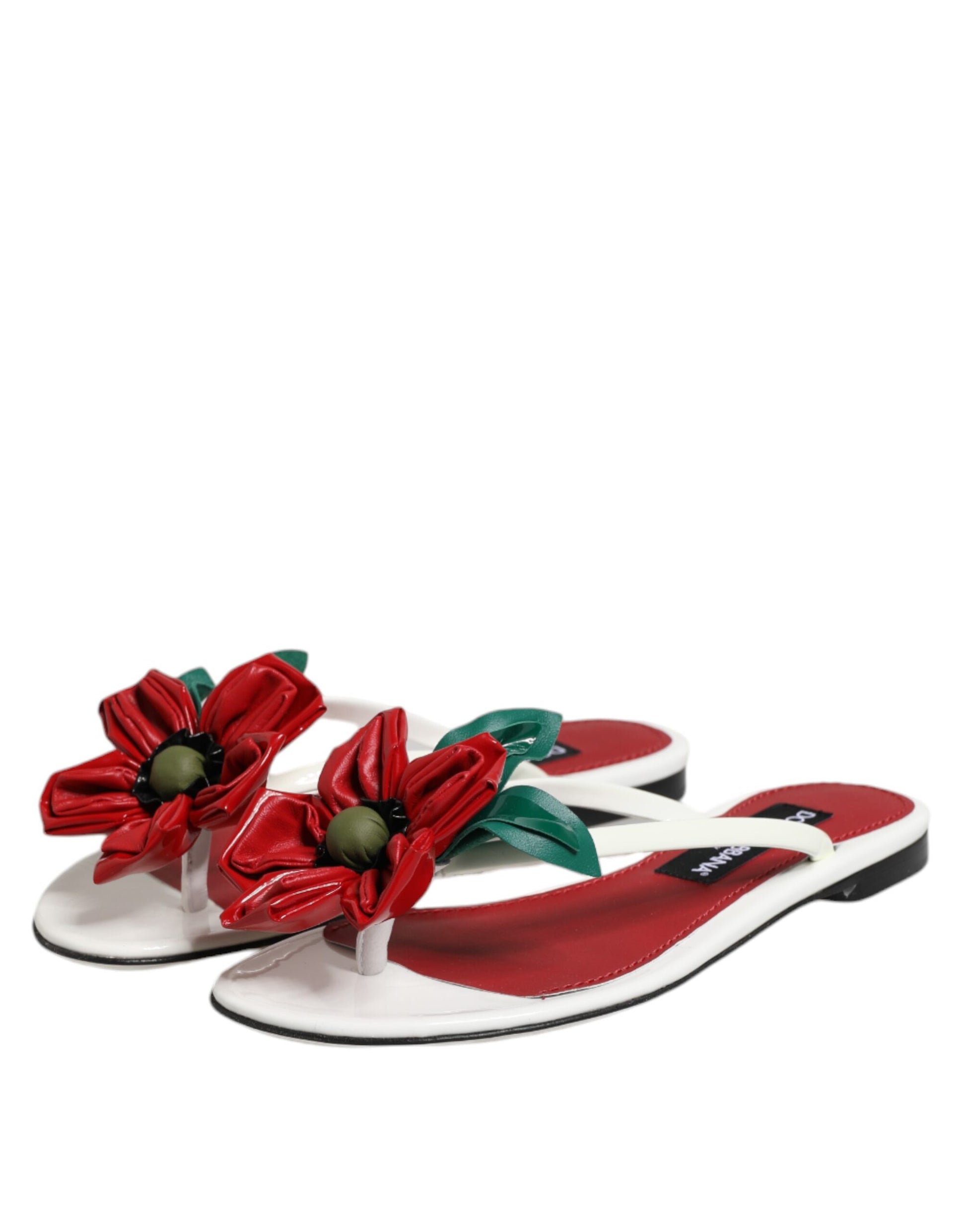 Dolce & Gabbana KEIRA Red White Flower Leather Sandals