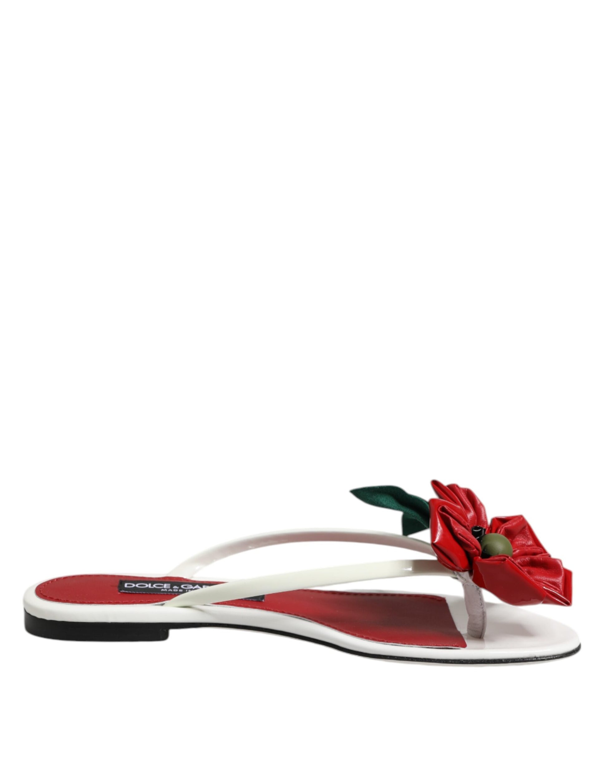 Dolce & Gabbana KEIRA Red White Flower Leather Sandals