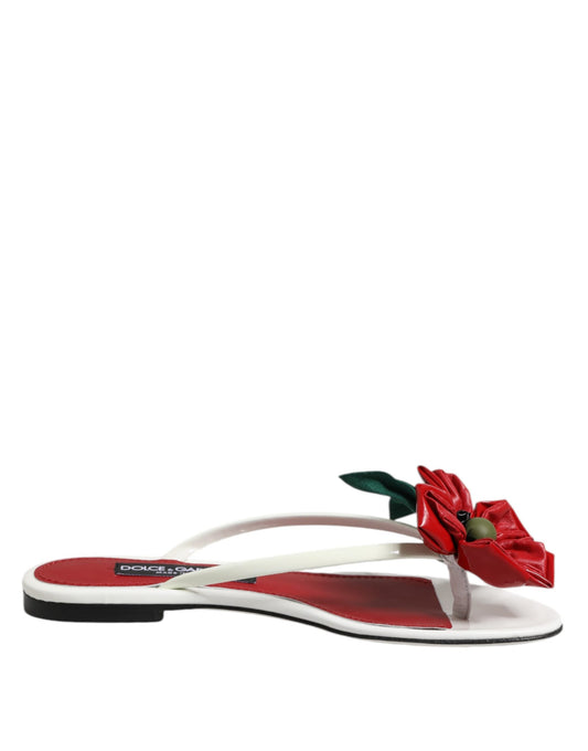 Dolce & Gabbana KEIRA Red White Flower Leather Sandals