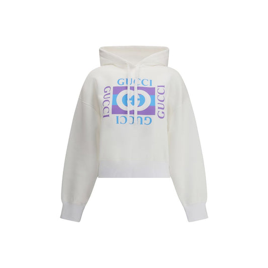 Gucci White Iconic Printed Logo Hoodie for Women