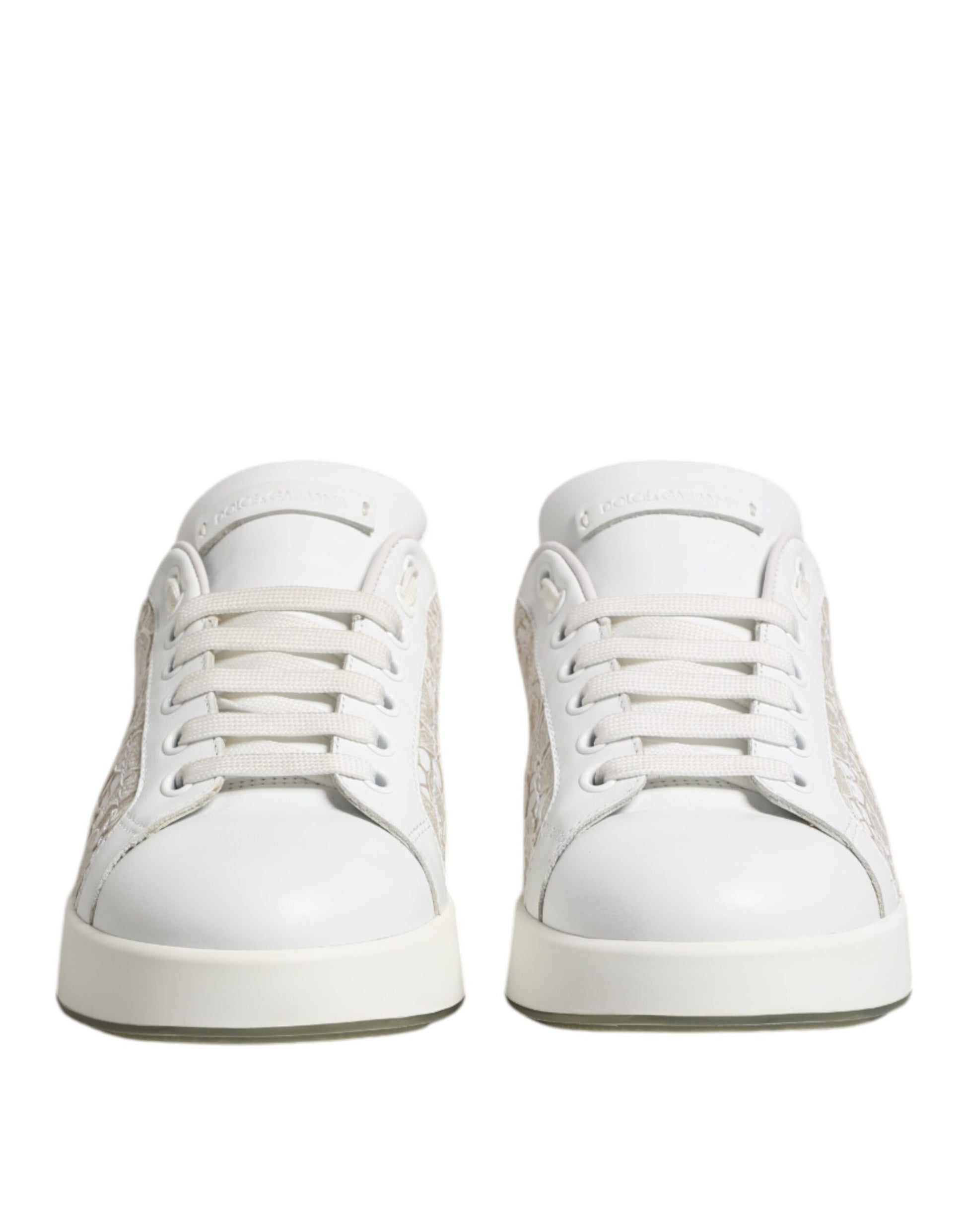 Dolce & Gabbana White Lace Leather Low Top Sneakers