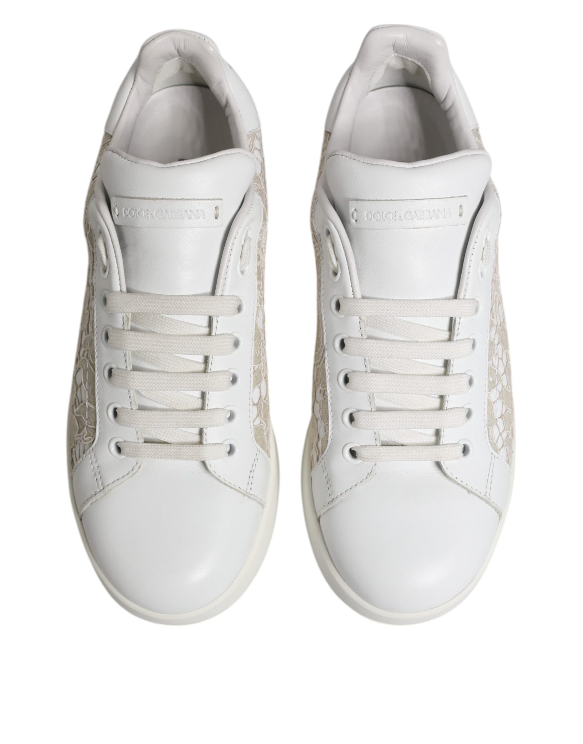 Dolce & Gabbana White Lace Leather Low Top Sneakers