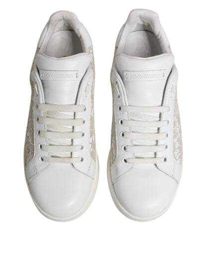 Dolce & Gabbana White Lace Leather Low Top Sneakers