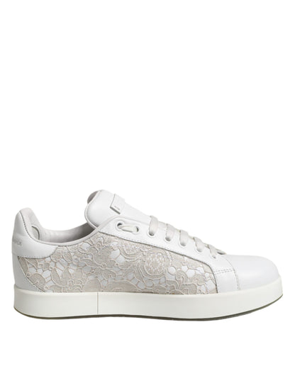 Dolce & Gabbana White Lace Leather Low Top Sneakers