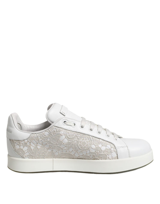 Dolce & Gabbana White Lace Leather Low Top Sneakers