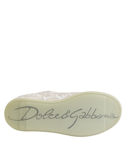 Dolce & Gabbana White Lace Leather Low Top Sneakers