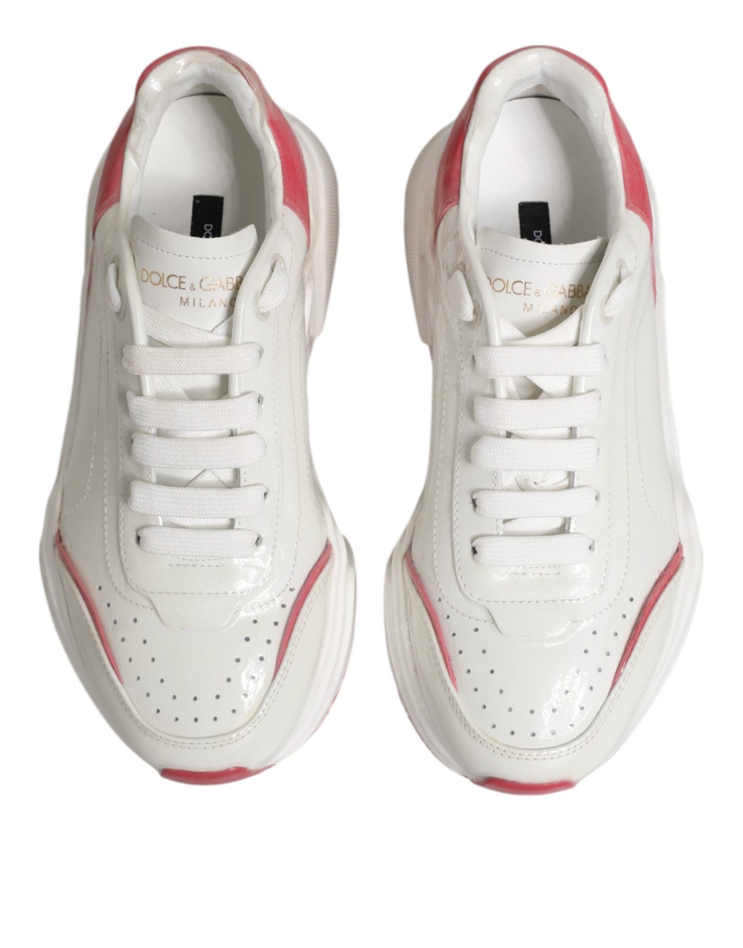 Dolce & Gabbana White Pink Daymaster Low Top Sneakers