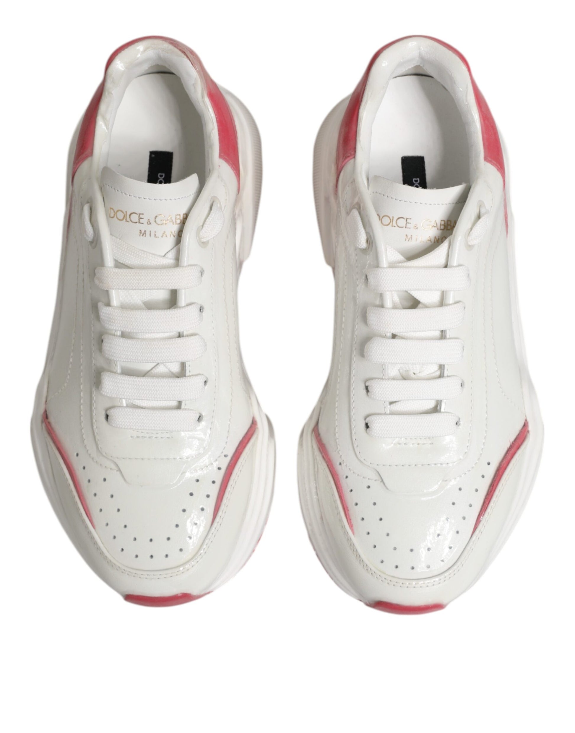 Dolce & Gabbana White Pink Daymaster Low Top Sneakers