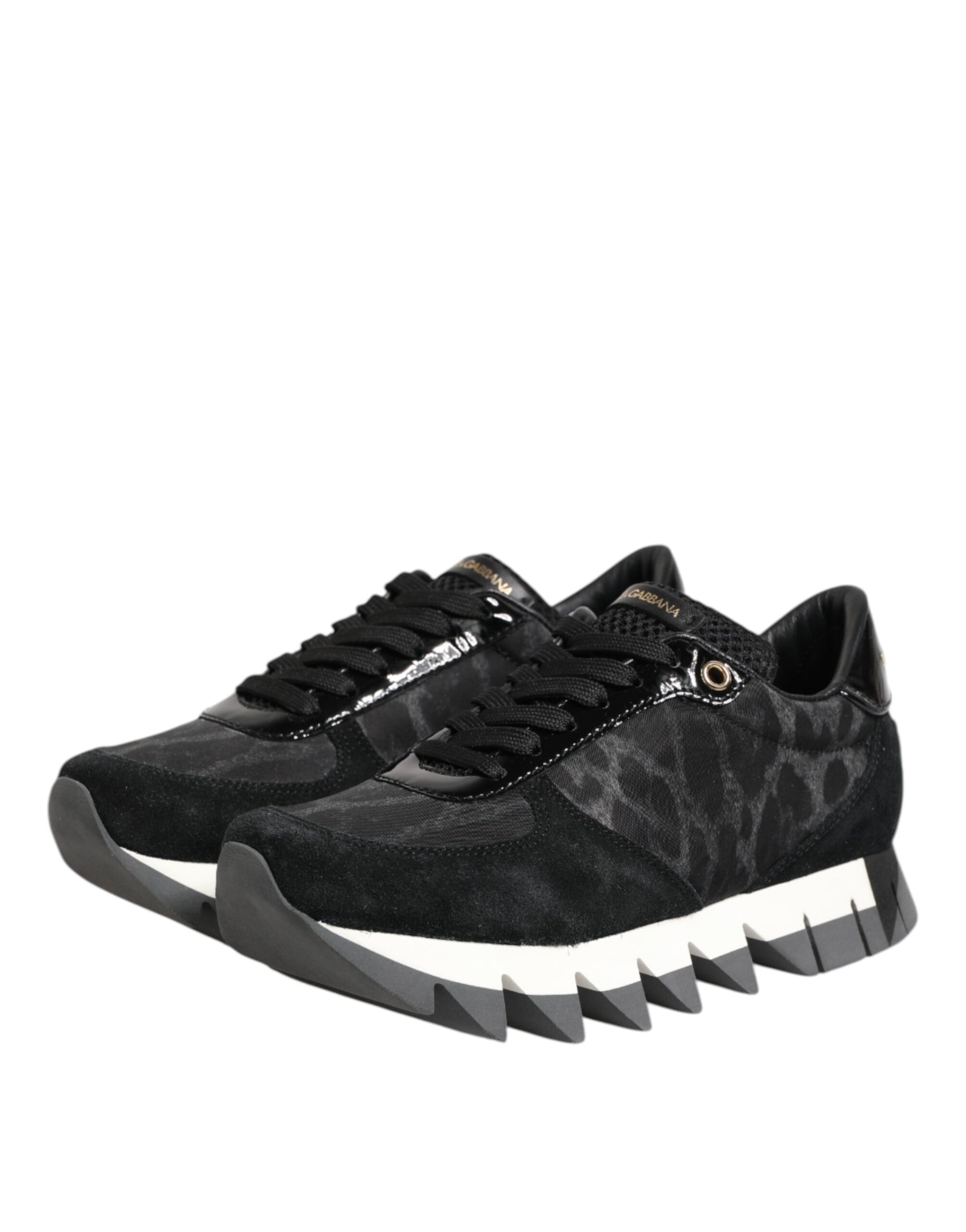 Dolce & Gabbana Black Gray Leopard Low Top Sneakers
