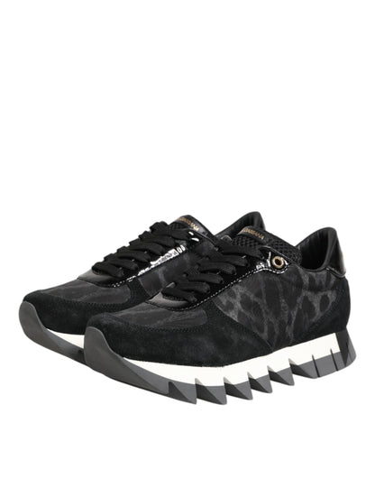 Dolce & Gabbana Black Gray Leopard Low Top Sneakers