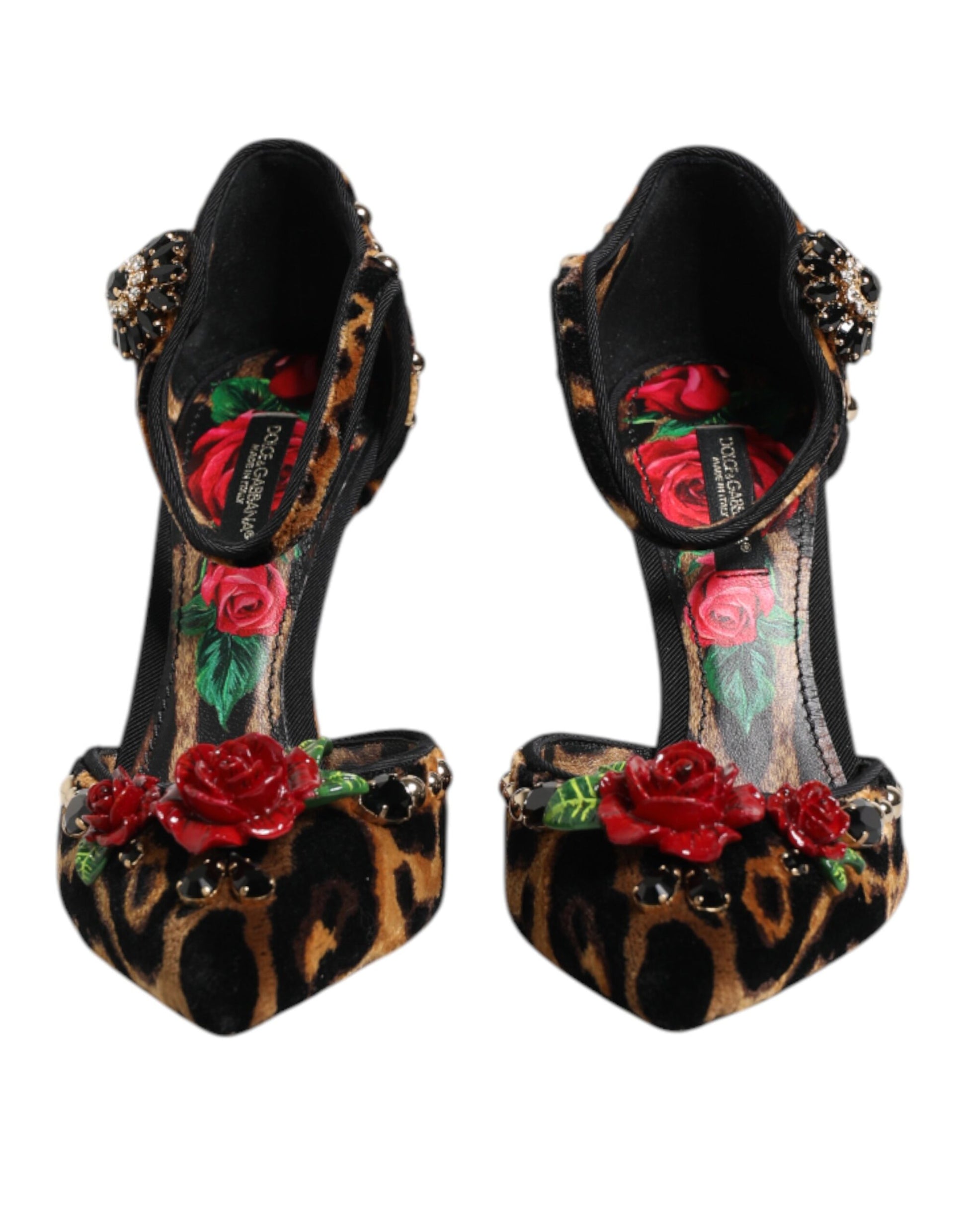 Dolce & Gabbana Brown Leopard Crystal Roses Pumps