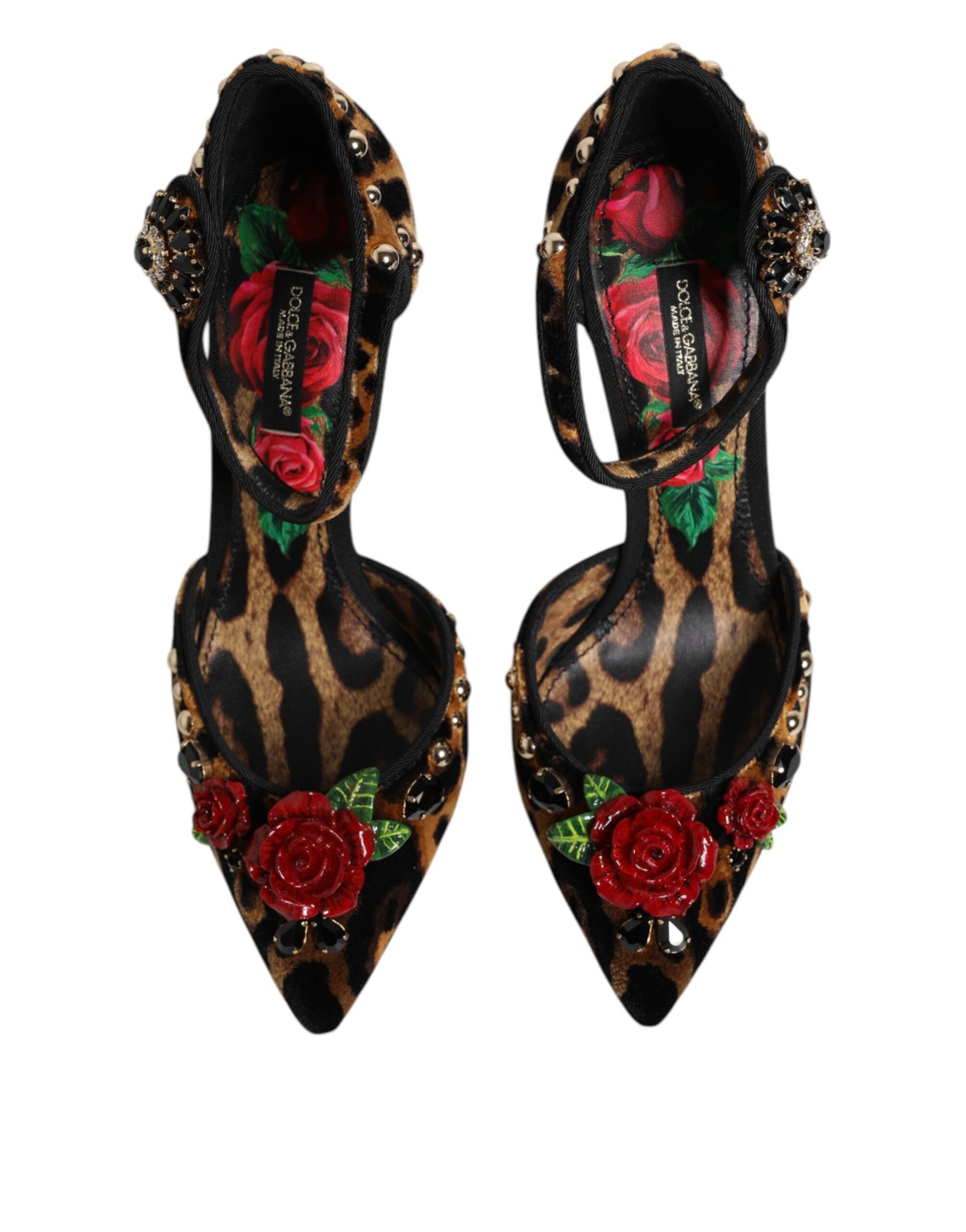 Dolce & Gabbana Brown Leopard Crystal Roses Pumps