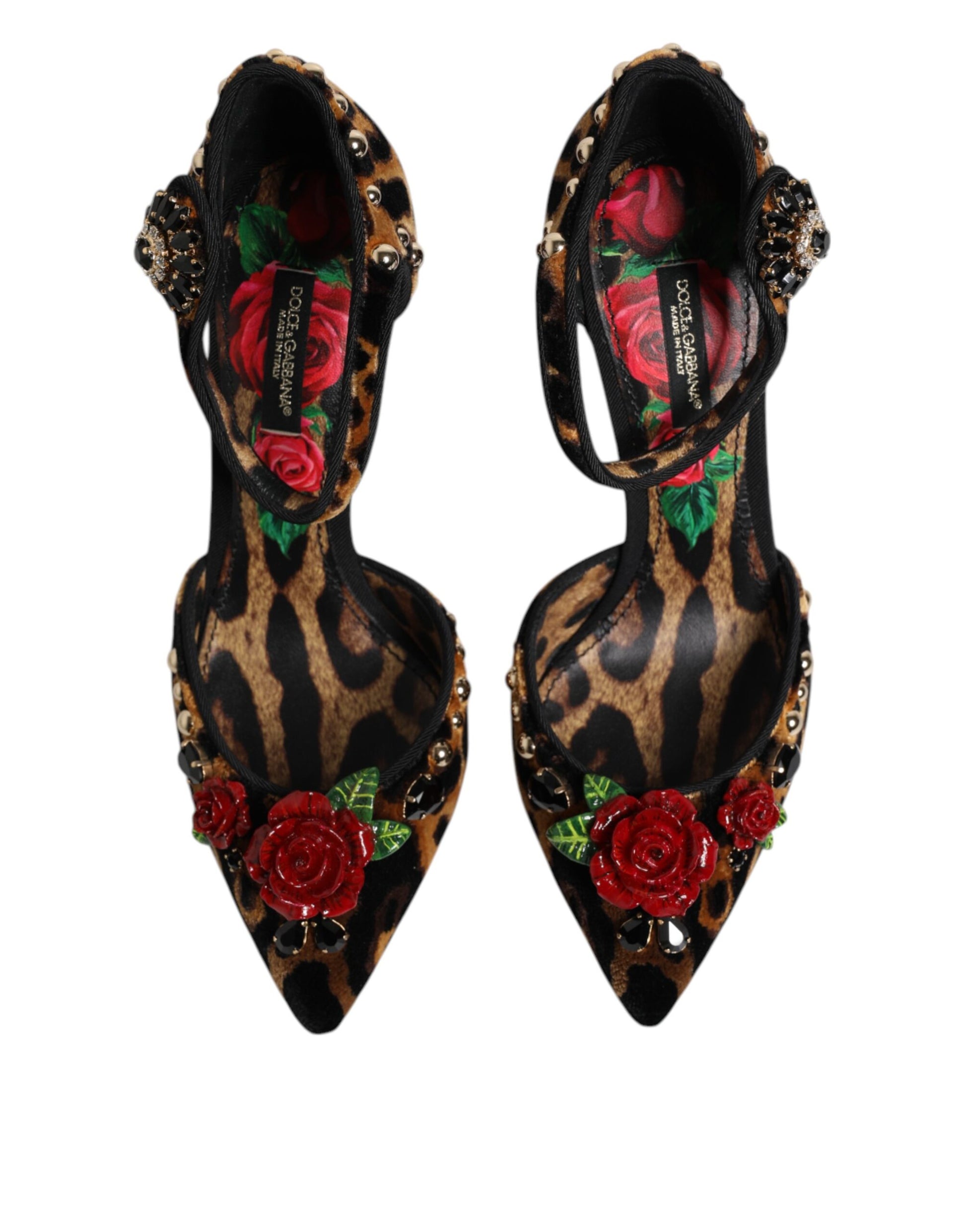 Dolce & Gabbana Brown Leopard Crystal Roses Pumps