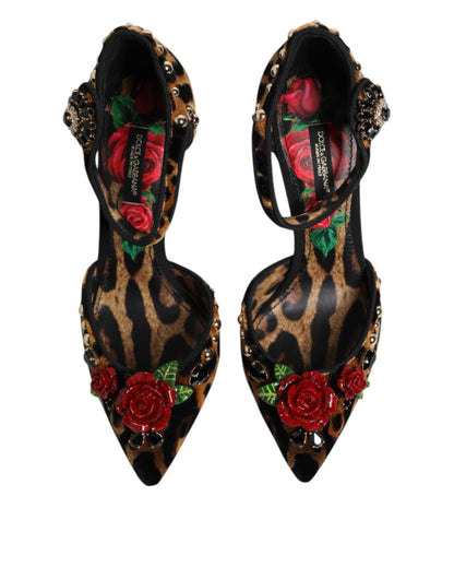 Dolce & Gabbana Brown Leopard Crystal Roses Pumps