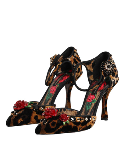 Dolce & Gabbana Brown Leopard Crystal Roses Pumps