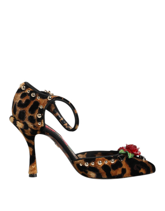 Dolce & Gabbana Brown Leopard Crystal Roses Pumps