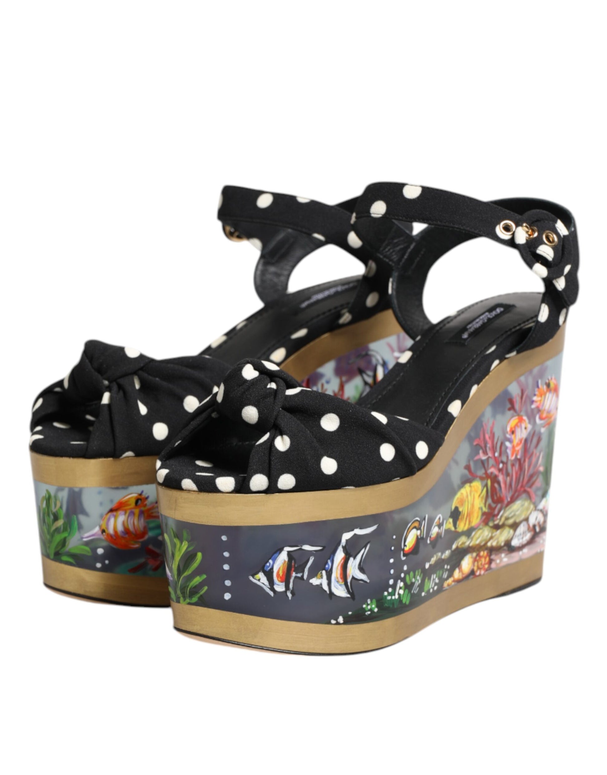 Dolce & Gabbana Multicolor Fish Polka Dot Wedge Sandals