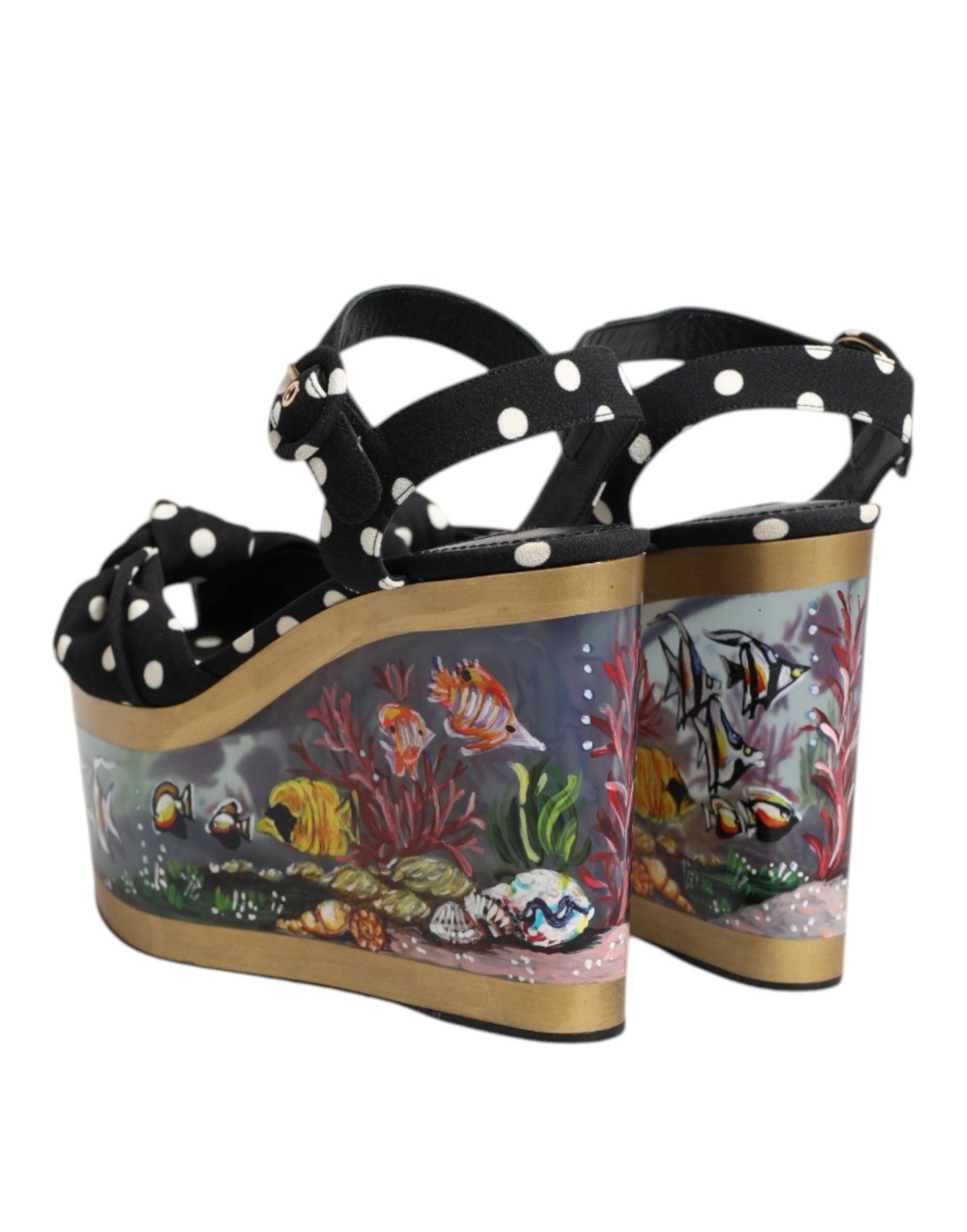 Dolce & Gabbana Multicolor Fish Polka Dot Wedge Sandals