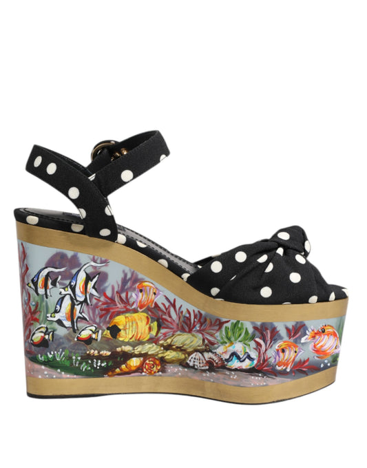 Dolce & Gabbana Multicolor Fish Polka Dot Wedge Sandals