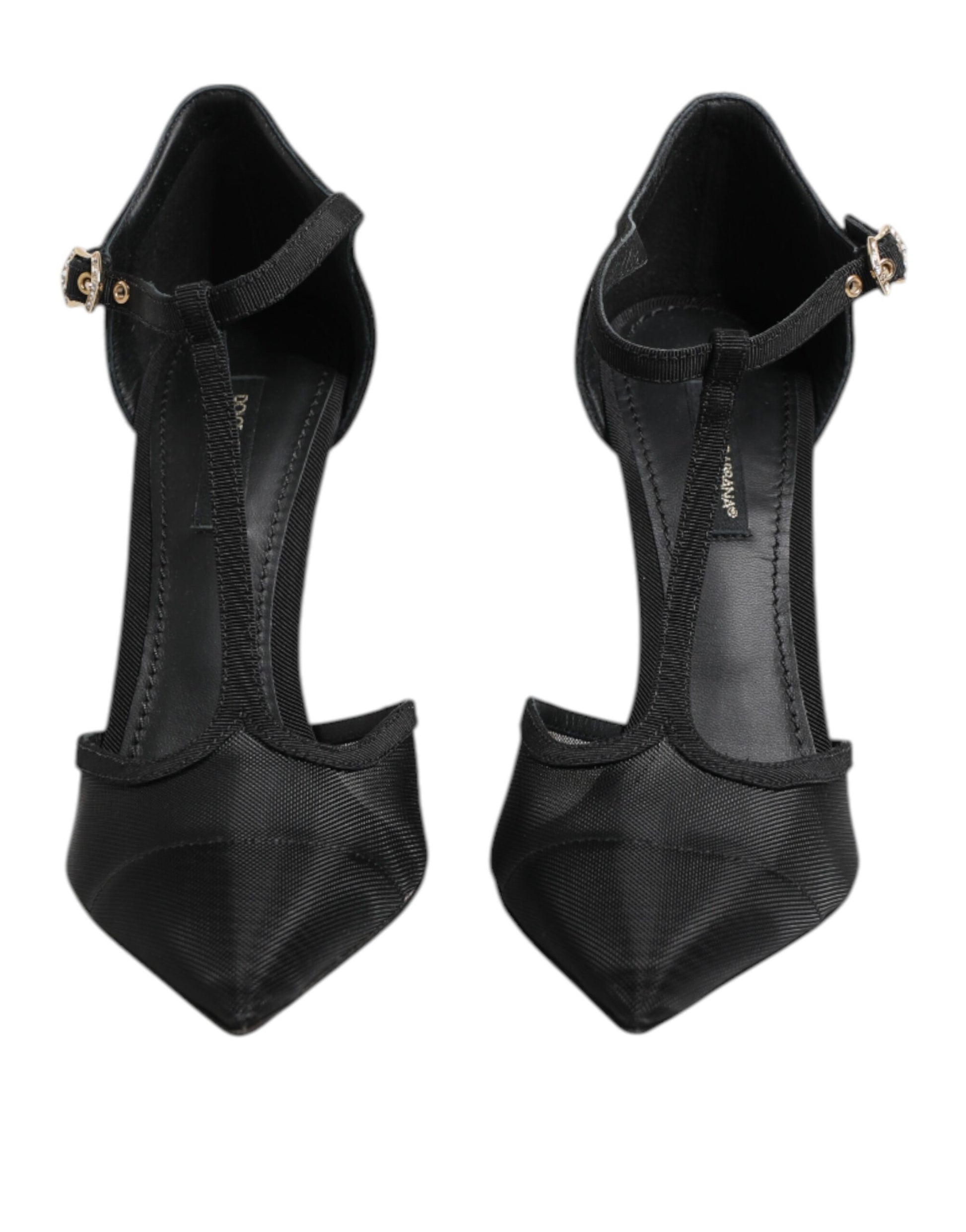 Dolce & Gabbana Black Mesh T-strap Stiletto High Heels