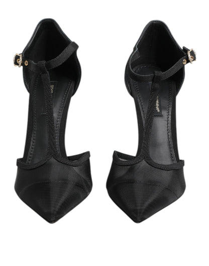 Dolce & Gabbana Black Mesh T-strap Stiletto High Heels