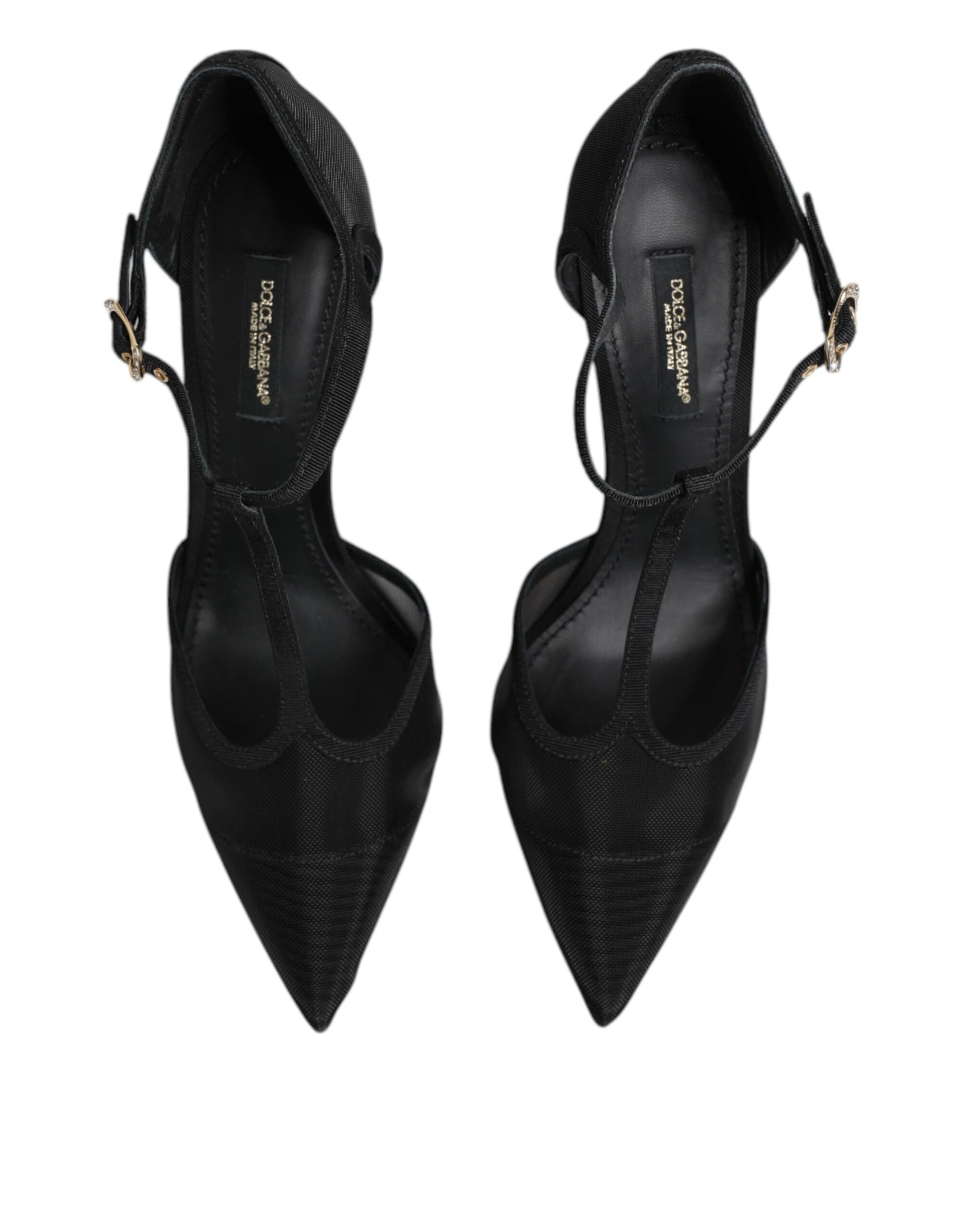 Dolce & Gabbana Black Mesh T-strap Stiletto High Heels