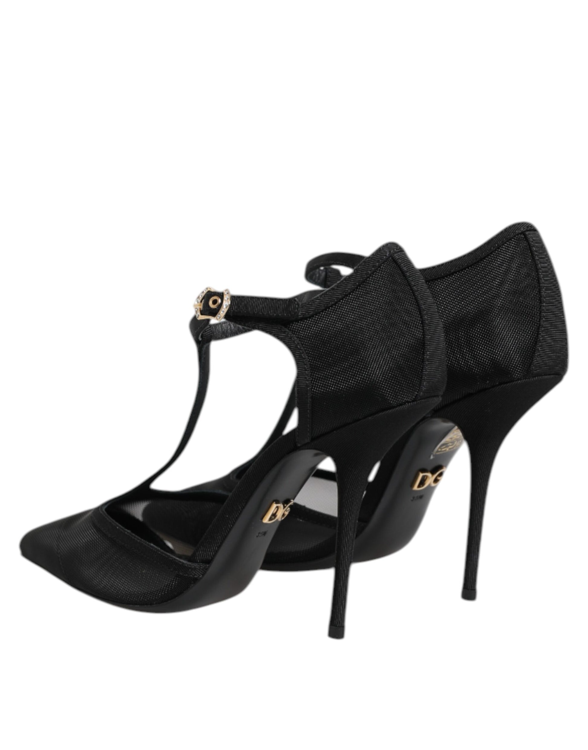 Dolce & Gabbana Black Mesh T-strap Stiletto High Heels