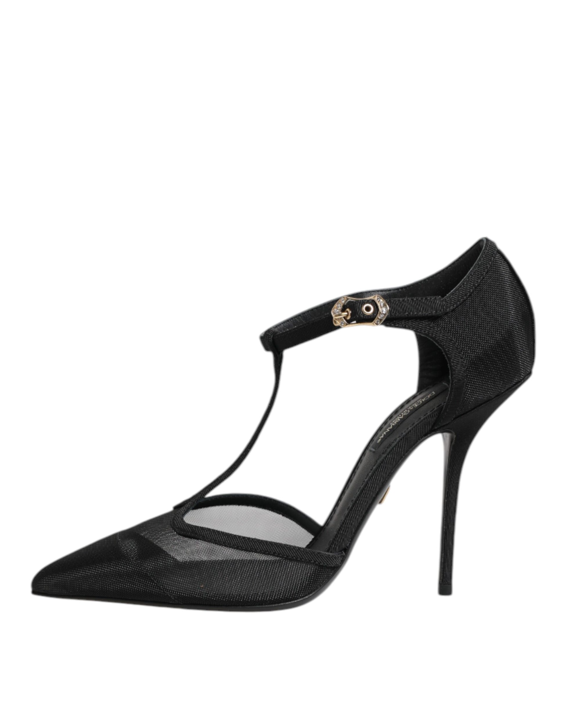 Dolce & Gabbana Black Mesh T-strap Stiletto High Heels