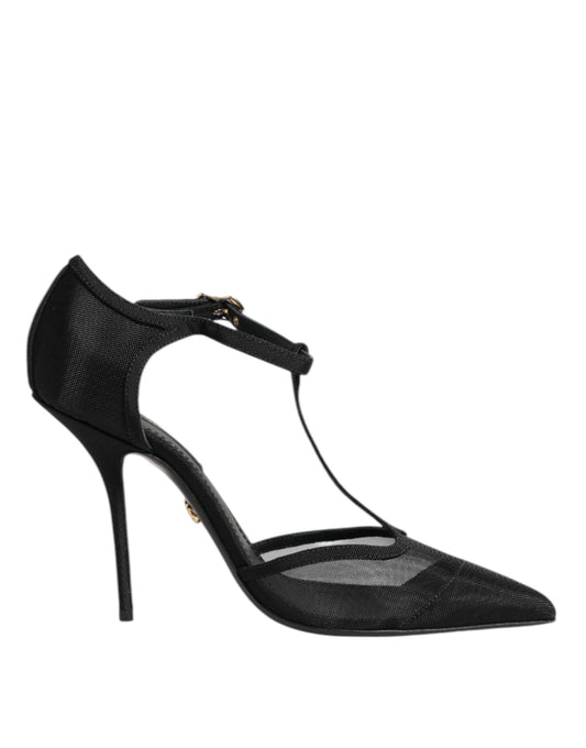 Dolce & Gabbana Black Mesh T-strap Stiletto High Heels