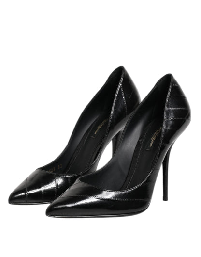 Dolce & Gabbana Black Leather Stiletto High Heels Pumps