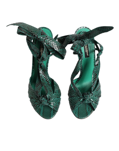 Dolce & Gabbana Green Python Leather Heels Sandals