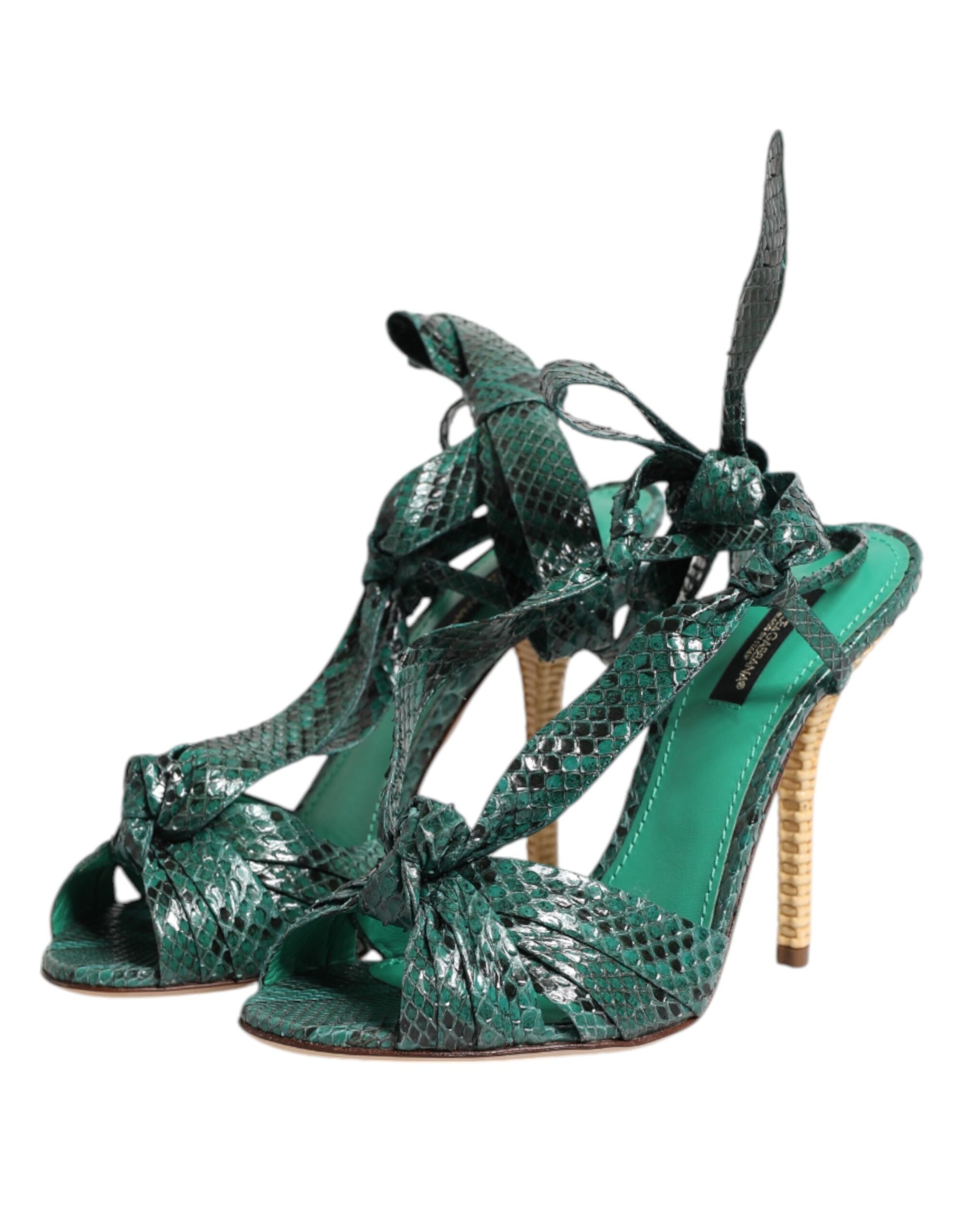 Dolce & Gabbana Green Python Leather Heels Sandals
