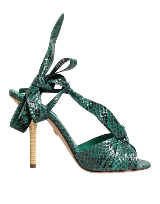 Dolce & Gabbana Green Python Leather Heels Sandals
