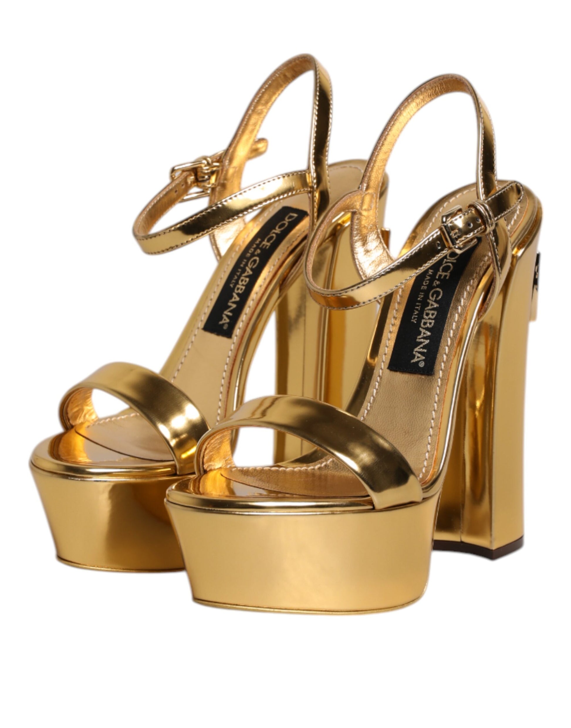 Dolce & Gabbana Gold Leather Platform Keira Sandals