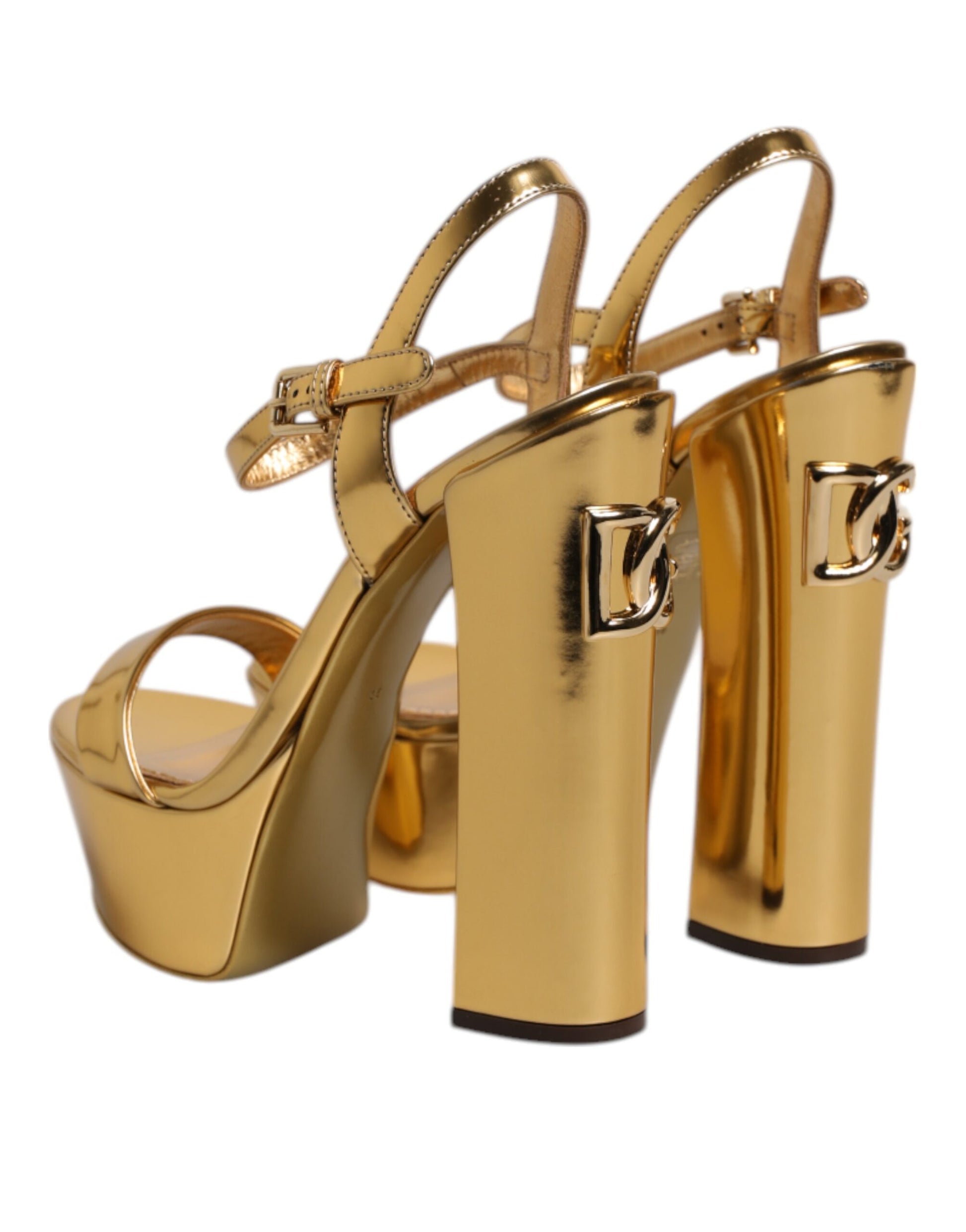 Dolce & Gabbana Gold Leather Platform Keira Sandals