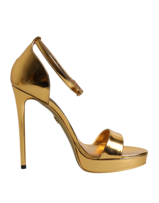 Dolce & Gabbana Gold Leather Platform Keira Sandals