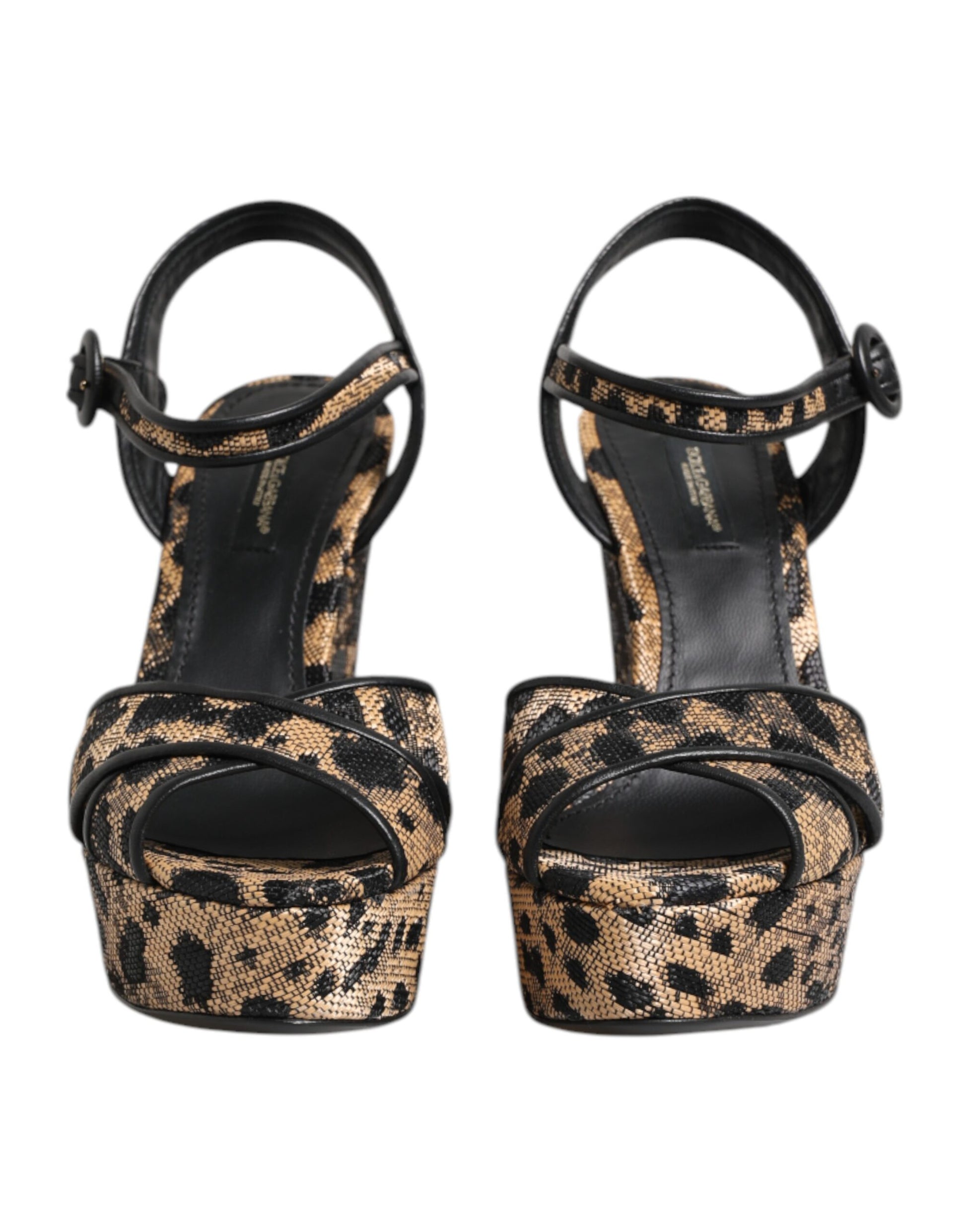 Dolce & Gabbana Brown Leopard Wedges Ankle Strap Sandals